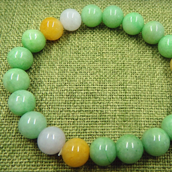 Certified 3 Colours Natural Grade A Jade Jadeite 10mm Beads Stretchy Bracelet - Picture 4 of 7